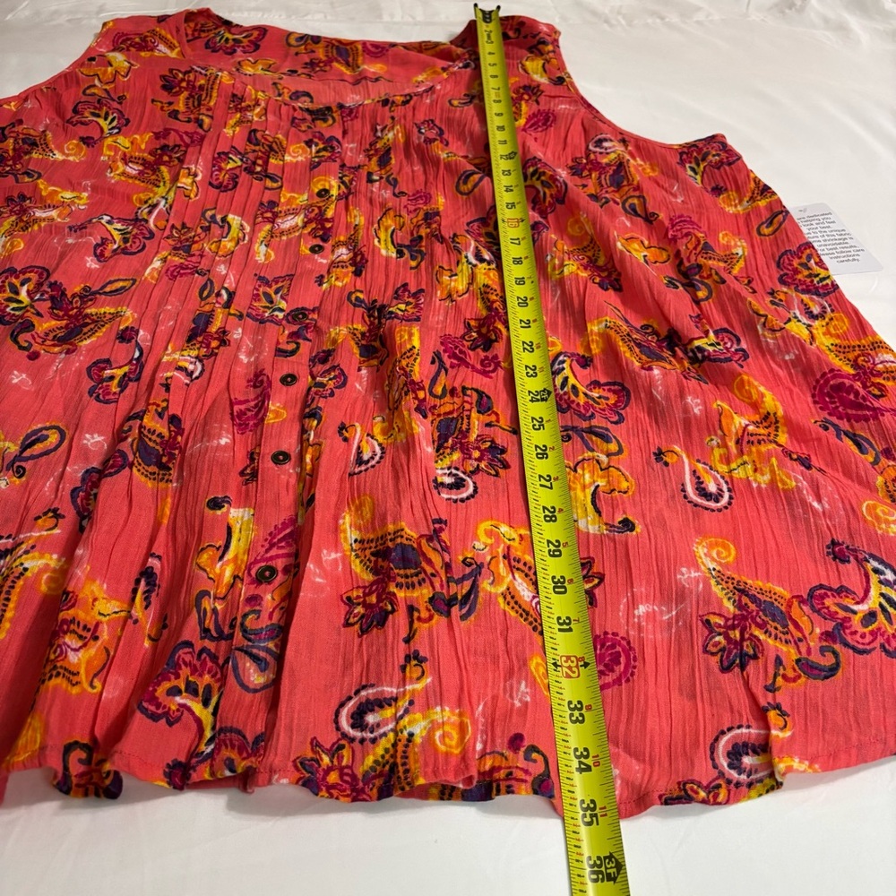 Woman Within Coral Pink Paisley Pleated Tank size 5X Cotton Lightweight - Picture 8 of 9